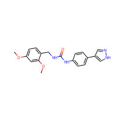 COc1ccc(CNC(=O)Nc2ccc(-c3cn[nH]c3)cc2)c(OC)c1 ZINC000095592262