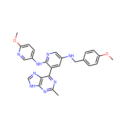 COc1ccc(CNc2cnc(Nc3ccc(OC)nc3)c(-c3nc(C)nc4[nH]cnc34)c2)cc1 ZINC000113151247