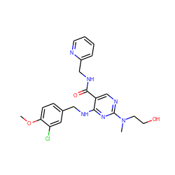 COc1ccc(CNc2nc(N(C)CCO)ncc2C(=O)NCc2ccccn2)cc1Cl ZINC000299838393