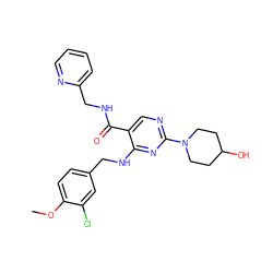 COc1ccc(CNc2nc(N3CCC(O)CC3)ncc2C(=O)NCc2ccccn2)cc1Cl ZINC000299839851