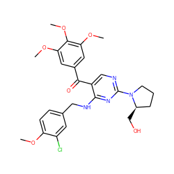 COc1ccc(CNc2nc(N3CCC[C@H]3CO)ncc2C(=O)c2cc(OC)c(OC)c(OC)c2)cc1Cl ZINC000299857837