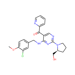 COc1ccc(CNc2nc(N3CCC[C@H]3CO)ncc2C(=O)c2ccccn2)cc1Cl ZINC000143964801