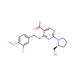 COc1ccc(CNc2nc(N3CCC[C@H]3CO)ncc2C(C)=O)cc1Cl ZINC000166597509