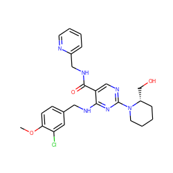 COc1ccc(CNc2nc(N3CCCC[C@H]3CO)ncc2C(=O)NCc2ccccn2)cc1Cl ZINC000299838405
