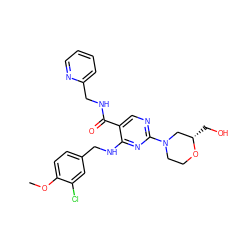 COc1ccc(CNc2nc(N3CCO[C@@H](CO)C3)ncc2C(=O)NCc2ccccn2)cc1Cl ZINC000299826349