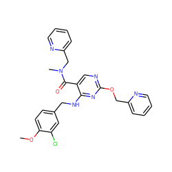 COc1ccc(CNc2nc(OCc3ccccn3)ncc2C(=O)N(C)Cc2ccccn2)cc1Cl ZINC000299831912