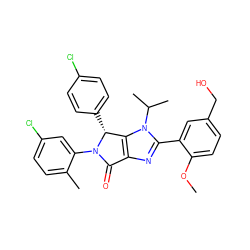 COc1ccc(CO)cc1-c1nc2c(n1C(C)C)[C@@H](c1ccc(Cl)cc1)N(c1cc(Cl)ccc1C)C2=O ZINC000169705395