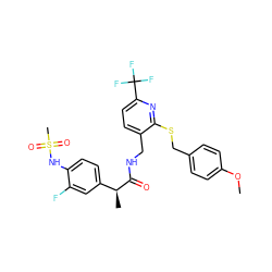 COc1ccc(CSc2nc(C(F)(F)F)ccc2CNC(=O)[C@@H](C)c2ccc(NS(C)(=O)=O)c(F)c2)cc1 ZINC000096286064