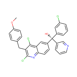 COc1ccc(Cc2c(Cl)nc3ccc([C@](O)(c4cccnc4)c4cccc(Cl)c4)cc3c2Cl)cc1 ZINC000219563168