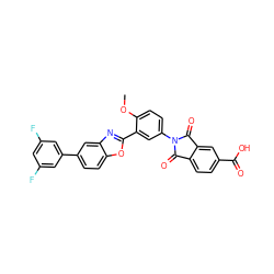 COc1ccc(N2C(=O)c3ccc(C(=O)O)cc3C2=O)cc1-c1nc2cc(-c3cc(F)cc(F)c3)ccc2o1 ZINC000003925175