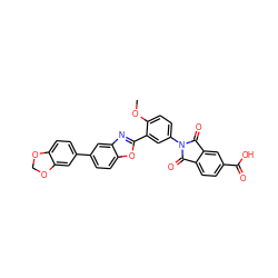 COc1ccc(N2C(=O)c3ccc(C(=O)O)cc3C2=O)cc1-c1nc2cc(-c3ccc4c(c3)OCO4)ccc2o1 ZINC000026977337
