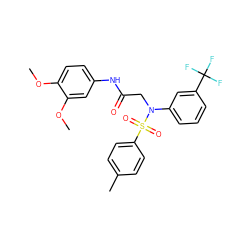 COc1ccc(NC(=O)CN(c2cccc(C(F)(F)F)c2)S(=O)(=O)c2ccc(C)cc2)cc1OC ZINC000020235889