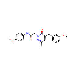 COc1ccc(NC(=O)Cn2nc(C)cc(Cc3cccc(OC)c3)c2=O)cc1 ZINC000043120506