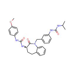 COc1ccc(NC(=O)N[C@@H]2CCc3ccccc3N(Cc3cccc(NC(=O)NC(C)C)c3)C2=O)cc1 ZINC000013798888