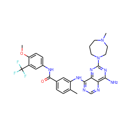 COc1ccc(NC(=O)c2ccc(C)c(Nc3ncnc4c(N)nc(N5CCCN(C)CC5)nc34)c2)cc1C(F)(F)F ZINC000148032717