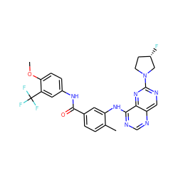 COc1ccc(NC(=O)c2ccc(C)c(Nc3ncnc4cnc(N5CC[C@H](F)C5)nc34)c2)cc1C(F)(F)F ZINC000148283932