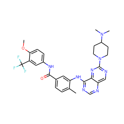 COc1ccc(NC(=O)c2ccc(C)c(Nc3ncnc4cnc(N5CCC(N(C)C)CC5)nc34)c2)cc1C(F)(F)F ZINC000148295843