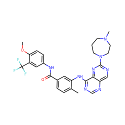 COc1ccc(NC(=O)c2ccc(C)c(Nc3ncnc4cnc(N5CCCN(C)CC5)nc34)c2)cc1C(F)(F)F ZINC000148300109