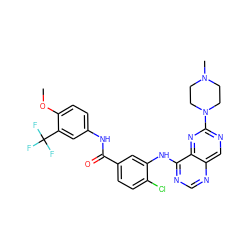 COc1ccc(NC(=O)c2ccc(Cl)c(Nc3ncnc4cnc(N5CCN(C)CC5)nc34)c2)cc1C(F)(F)F ZINC000148065154