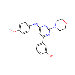COc1ccc(Nc2cc(-c3cccc(O)c3)nc(N3CCOCC3)n2)cc1 ZINC000064560553