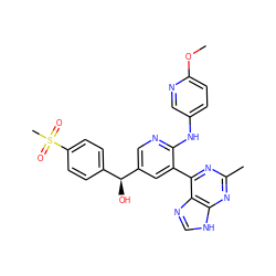 COc1ccc(Nc2ncc([C@@H](O)c3ccc(S(C)(=O)=O)cc3)cc2-c2nc(C)nc3[nH]cnc23)cn1 ZINC000113151951