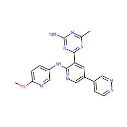 COc1ccc(Nc2ncc(-c3ccnnc3)cc2-c2nc(C)nc(N)n2)cn1 ZINC000113154557
