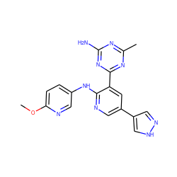 COc1ccc(Nc2ncc(-c3cn[nH]c3)cc2-c2nc(C)nc(N)n2)cn1 ZINC000113241450