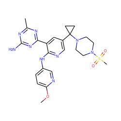 COc1ccc(Nc2ncc(C3(N4CCN(S(C)(=O)=O)CC4)CC3)cc2-c2nc(C)nc(N)n2)cn1 ZINC000113154151