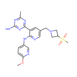 COc1ccc(Nc2ncc(CN3CC(S(C)(=O)=O)C3)cc2-c2nc(C)nc(N)n2)cn1 ZINC000113154798