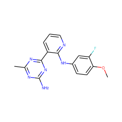 COc1ccc(Nc2ncccc2-c2nc(C)nc(N)n2)cc1F ZINC000113153345