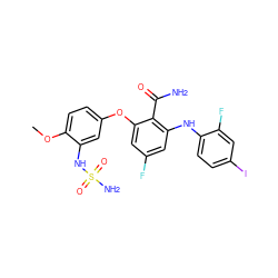 COc1ccc(Oc2cc(F)cc(Nc3ccc(I)cc3F)c2C(N)=O)cc1NS(N)(=O)=O ZINC000653799618