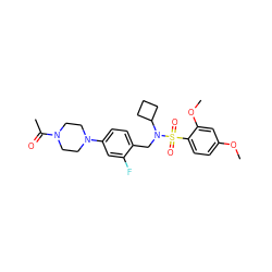 COc1ccc(S(=O)(=O)N(Cc2ccc(N3CCN(C(C)=O)CC3)cc2F)C2CCC2)c(OC)c1 ZINC000147285947