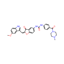 COc1ccc2[nH]cc(/C=C3/Oc4ccc(NC(=O)Nc5ccc(C(=O)N6CCN(C)CC6)cc5)cc4C3=O)c2c1 ZINC000049777017