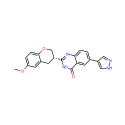 COc1ccc2c(c1)C[C@@H](c1nc3ccc(-c4cn[nH]c4)cc3c(=O)[nH]1)CO2 ZINC000066080587