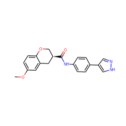 COc1ccc2c(c1)C[C@H](C(=O)Nc1ccc(-c3cn[nH]c3)cc1)CO2 ZINC000040913411