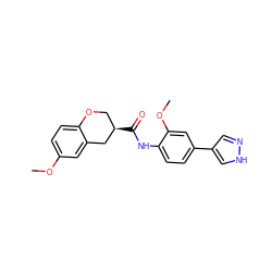 COc1ccc2c(c1)C[C@H](C(=O)Nc1ccc(-c3cn[nH]c3)cc1OC)CO2 ZINC000040919013