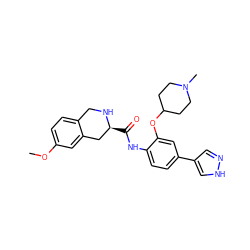 COc1ccc2c(c1)C[C@H](C(=O)Nc1ccc(-c3cn[nH]c3)cc1OC1CCN(C)CC1)NC2 ZINC000058655371
