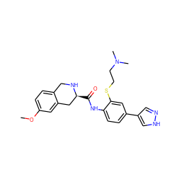 COc1ccc2c(c1)C[C@H](C(=O)Nc1ccc(-c3cn[nH]c3)cc1SCCN(C)C)NC2 ZINC000058592418