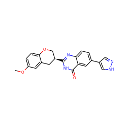 COc1ccc2c(c1)C[C@H](c1nc3ccc(-c4cn[nH]c4)cc3c(=O)[nH]1)CO2 ZINC000066080586