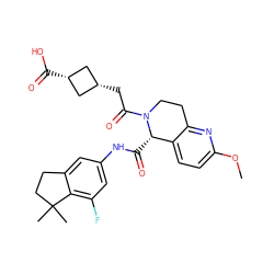COc1ccc2c(n1)CCN(C(=O)C[C@H]1C[C@@H](C(=O)O)C1)[C@H]2C(=O)Nc1cc(F)c2c(c1)CCC2(C)C ZINC001772597586