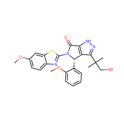 COc1ccc2nc(N3C(=O)c4[nH]nc(C(C)(C)CO)c4[C@@H]3c3ccccc3OC)sc2c1 ZINC000096177150