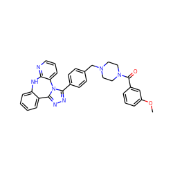 COc1cccc(C(=O)N2CCN(Cc3ccc(-c4nnc5n4-c4cccnc4Nc4ccccc4-5)cc3)CC2)c1 ZINC000096174071