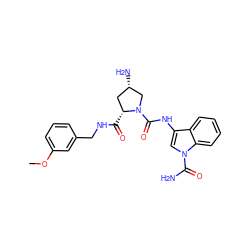 COc1cccc(CNC(=O)[C@@H]2C[C@H](N)CN2C(=O)Nc2cn(C(N)=O)c3ccccc23)c1 ZINC000143935457