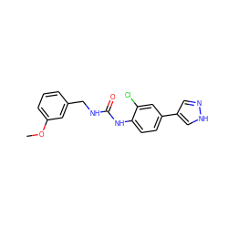 COc1cccc(CNC(=O)Nc2ccc(-c3cn[nH]c3)cc2Cl)c1 ZINC000144348486