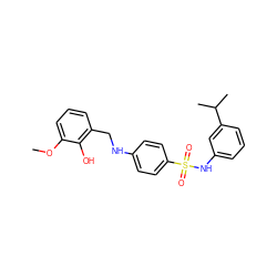 COc1cccc(CNc2ccc(S(=O)(=O)Nc3cccc(C(C)C)c3)cc2)c1O ZINC000103266570