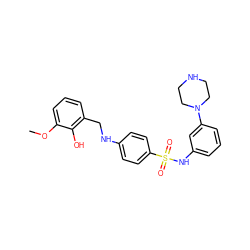 COc1cccc(CNc2ccc(S(=O)(=O)Nc3cccc(N4CCNCC4)c3)cc2)c1O ZINC000103266531