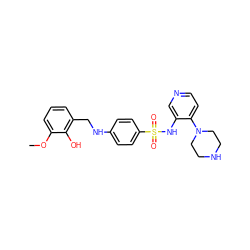 COc1cccc(CNc2ccc(S(=O)(=O)Nc3cnccc3N3CCNCC3)cc2)c1O ZINC000103266540