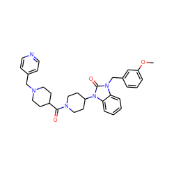 COc1cccc(Cn2c(=O)n(C3CCN(C(=O)C4CCN(Cc5ccncc5)CC4)CC3)c3ccccc32)c1 ZINC000058660964