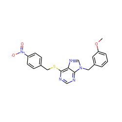 COc1cccc(Cn2cnc3c(SCc4ccc([N+](=O)[O-])cc4)ncnc32)c1 ZINC000013584430