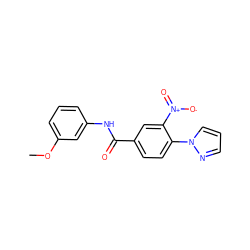 COc1cccc(NC(=O)c2ccc(-n3cccn3)c([N+](=O)[O-])c2)c1 ZINC000003069974